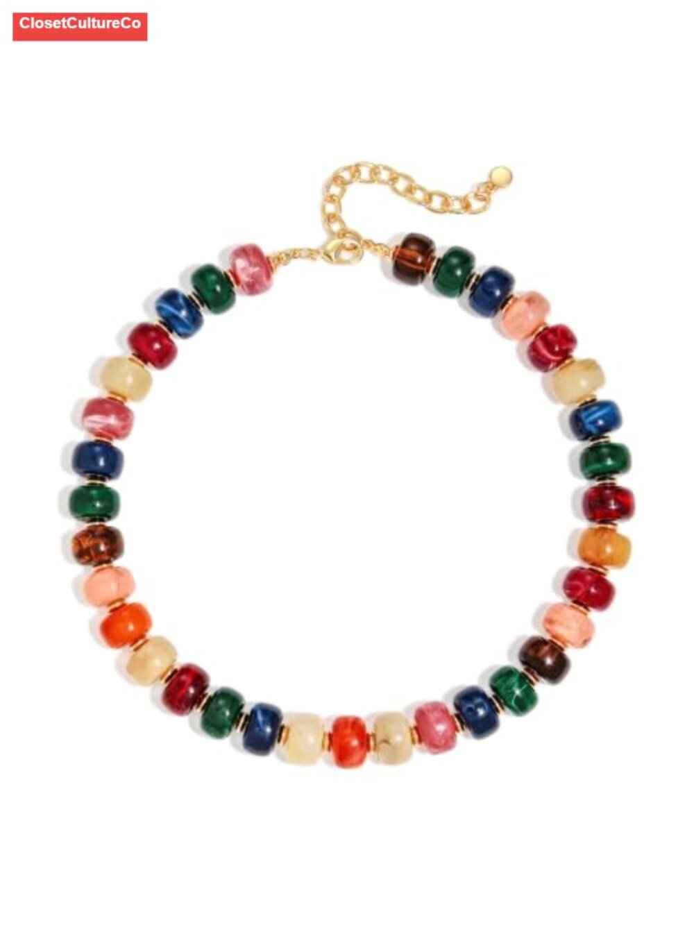 Chunky Resin Beaded Statement Necklace Adjustable Lobster Clasp Boho